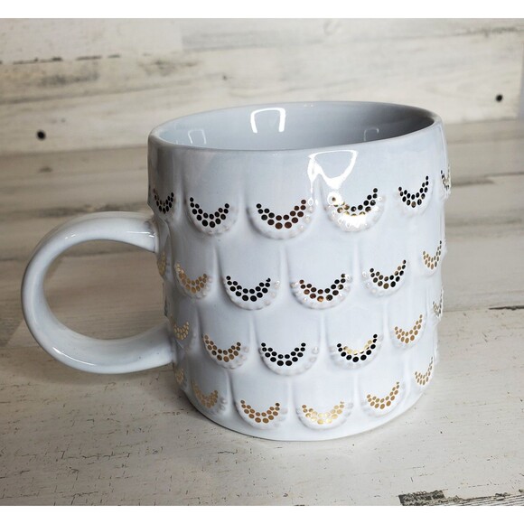 Starbucks Coffee Mug 2016 Anniversary Mermaid Scales Siren Grey & Gold Cup 10 oz - Picture 2 of 7